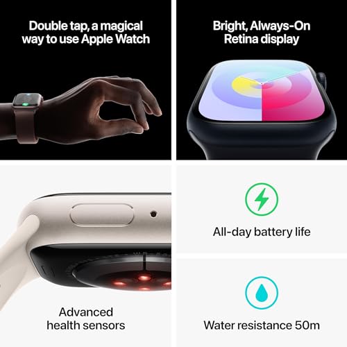 Apple Watch Series 9 (GPS + Cellular) 45mm Starlight Al w/ Starlight Sport Band - S/M - MRM83LL/A