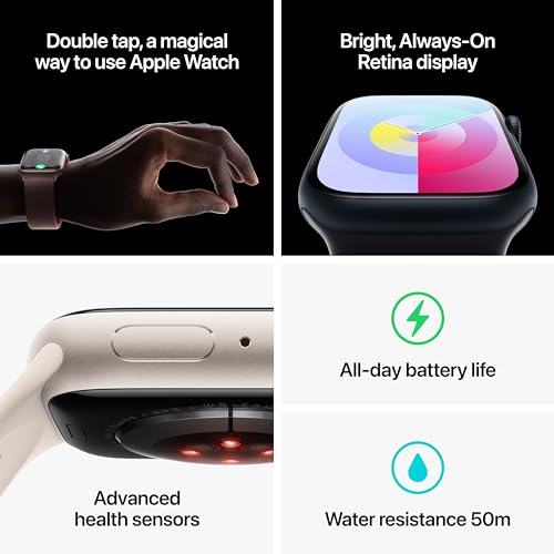 Apple Watch Series 9 45mm GPS - Silver Aluminum Case with Storm Blue Sport Band - M/L - MR9E3LW/A