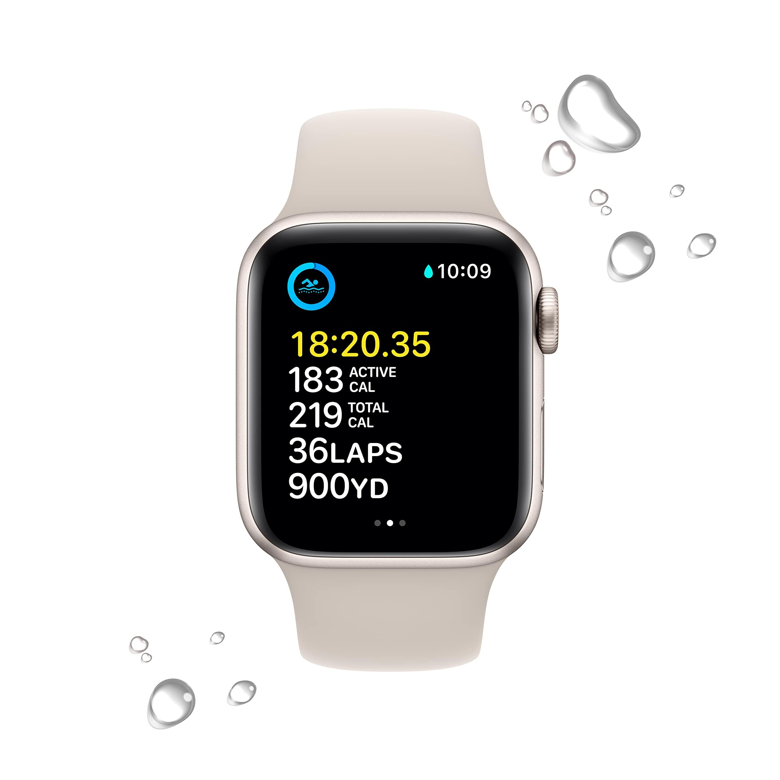 Apple Watch SE 2nd Gen (GPS) 40mm Starlight Aluminum Case w/ Starlight Sport Band - M/L - MR9V3LL/A