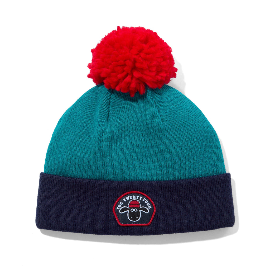Beulah Shaun the Sheep Kids Knitted Beanie Pom Pom Hat - Peacock Green/Night Blue - Image 4