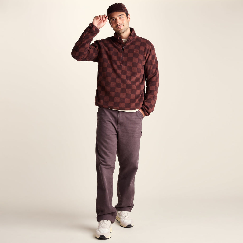 Charlton Mens Printed Midweight Microfleece Half Zip - Brown Checkerboard - Image 2
