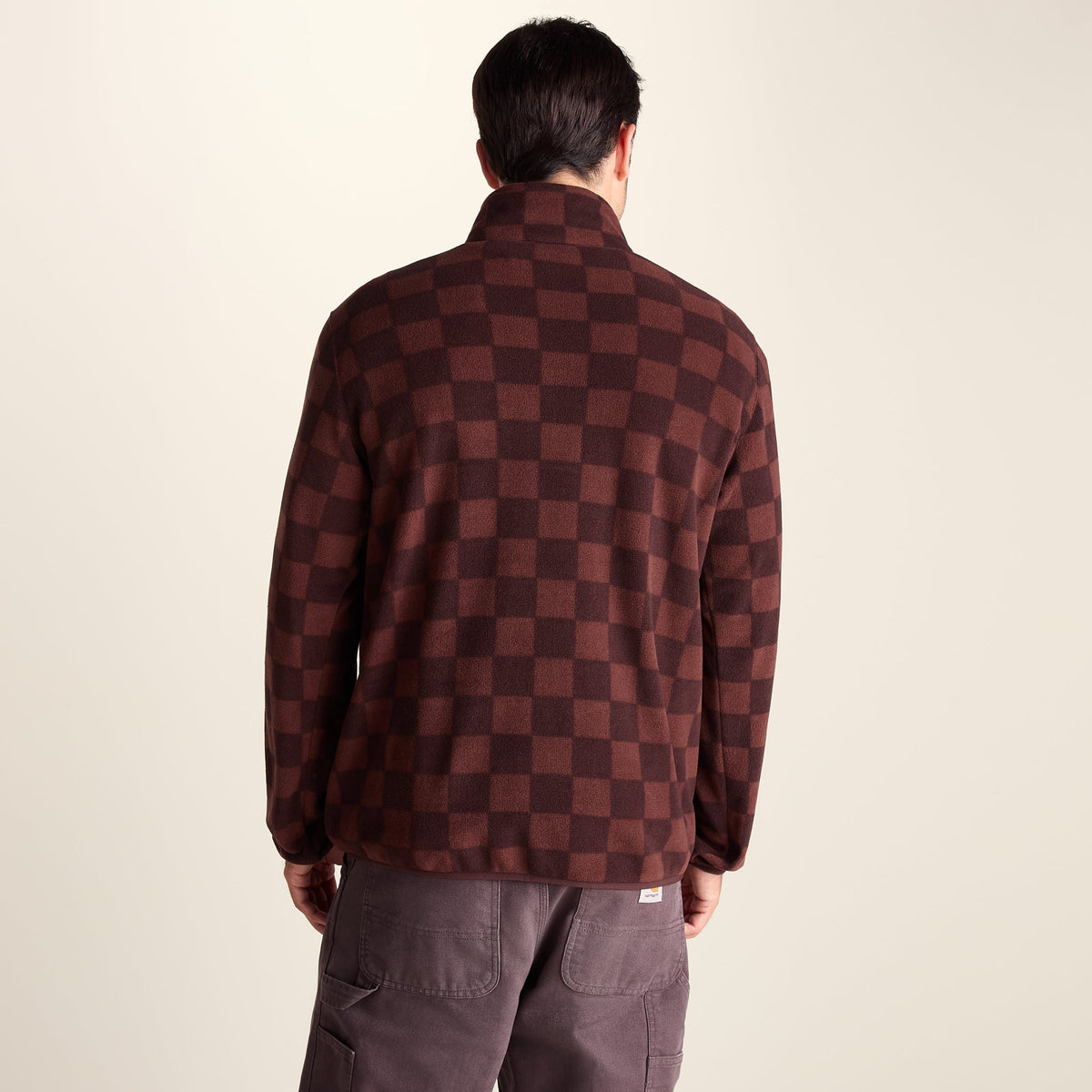 Charlton Mens Printed Midweight Microfleece Half Zip - Brown Checkerboard - Image 3