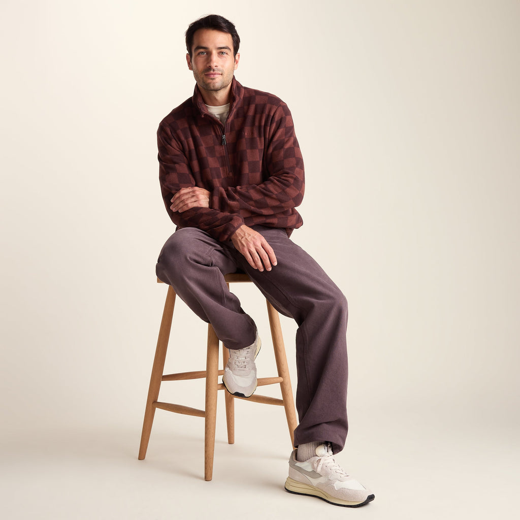 Charlton Mens Printed Midweight Microfleece Half Zip - Brown Checkerboard - Image 4
