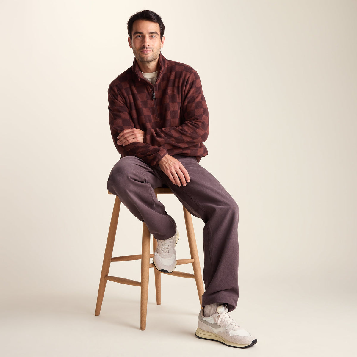 Charlton Mens Printed Midweight Microfleece Half Zip - Brown Checkerboard - Image 4