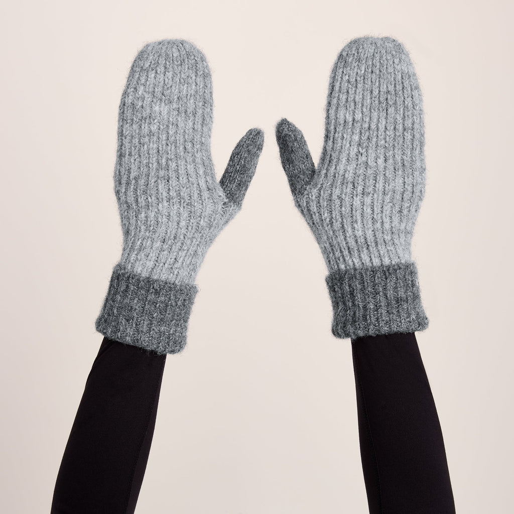 Daz Brushed Colour Block Knit Mitten - Light Grey Melange - Image 2
