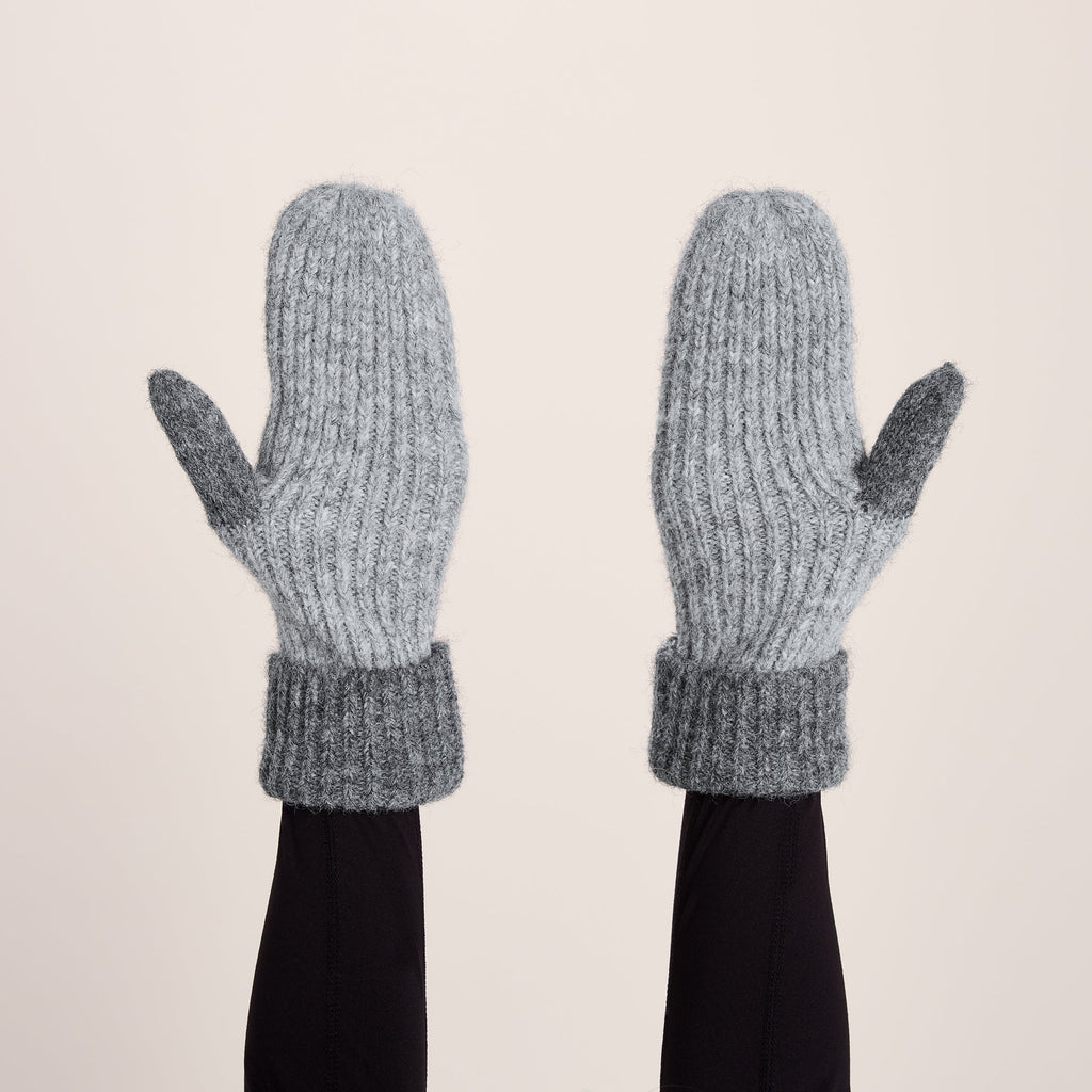 Daz Brushed Colour Block Knit Mitten - Light Grey Melange - Image 3