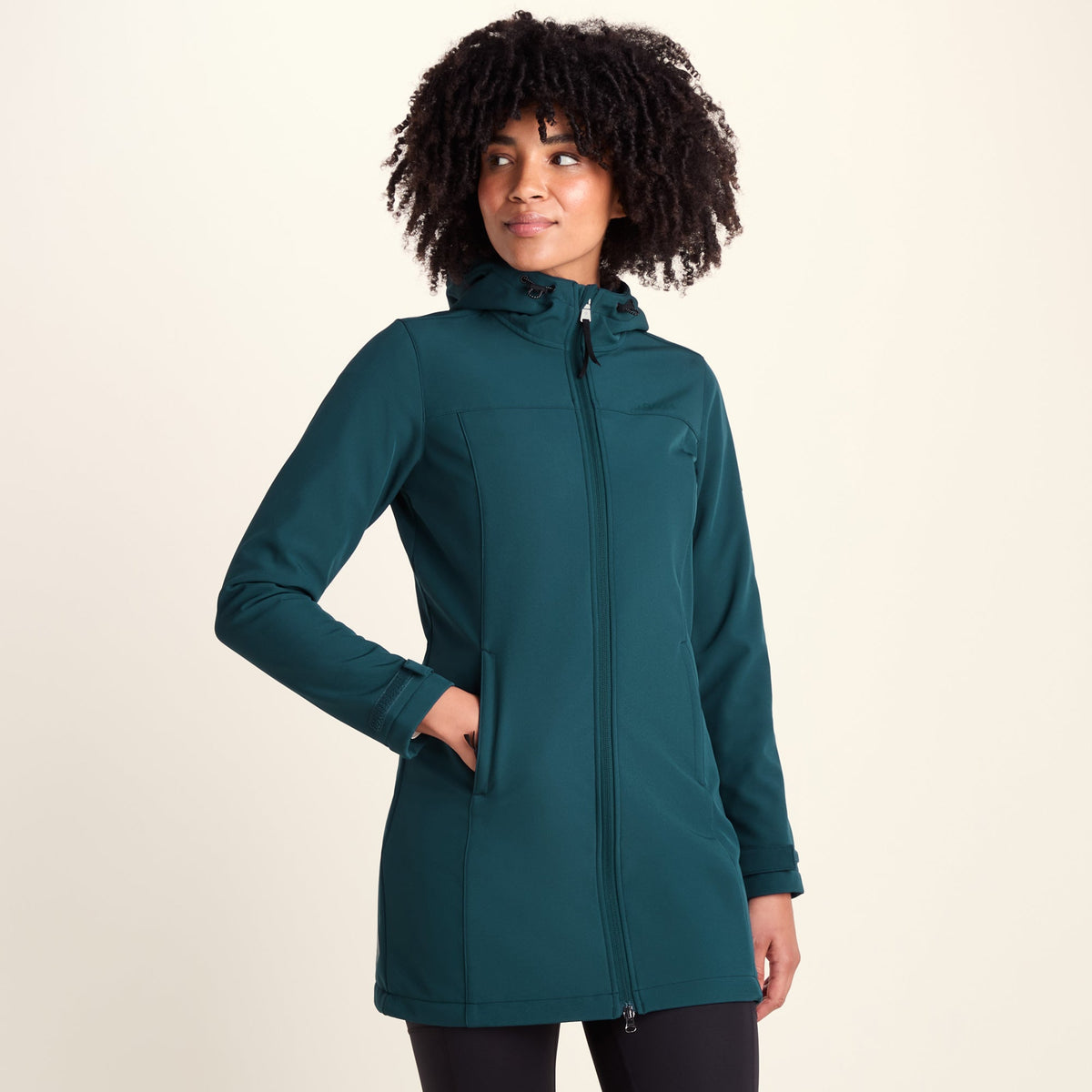 Keld Womens Long Shower Resistant Hooded Softshell Jacket - Petrol Green - Image 7