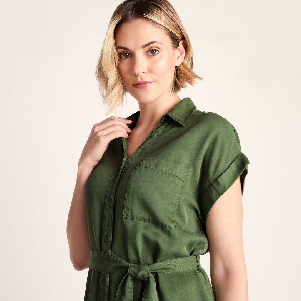Lenira Womens Relaxed Fit Luxurious Tencel Lyocell Shirt Dress - Dark Matcha - Image 7