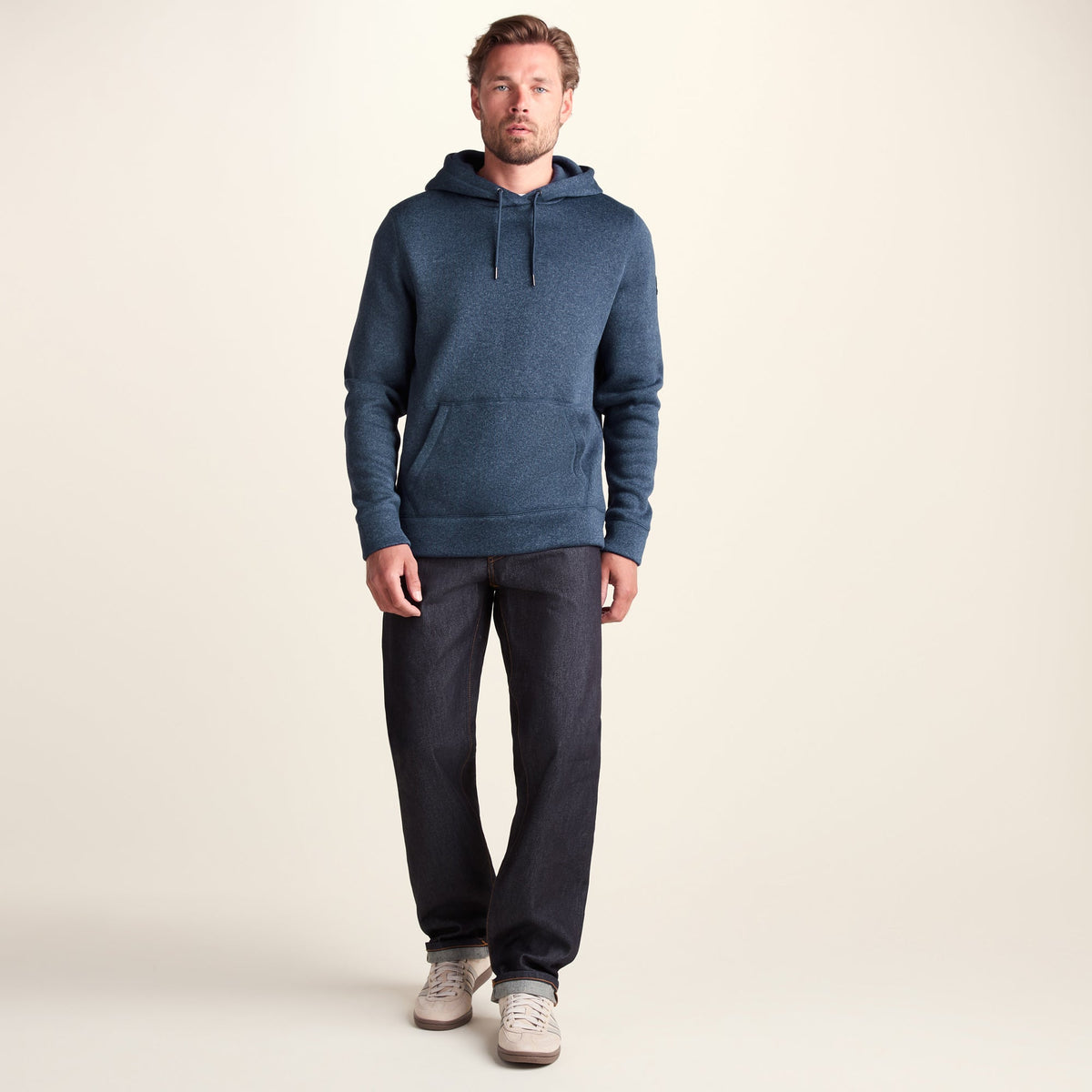 Mosby Mens Supersoft Knitlook Fleece Hoody - Smokey Blue Melange - Image 2