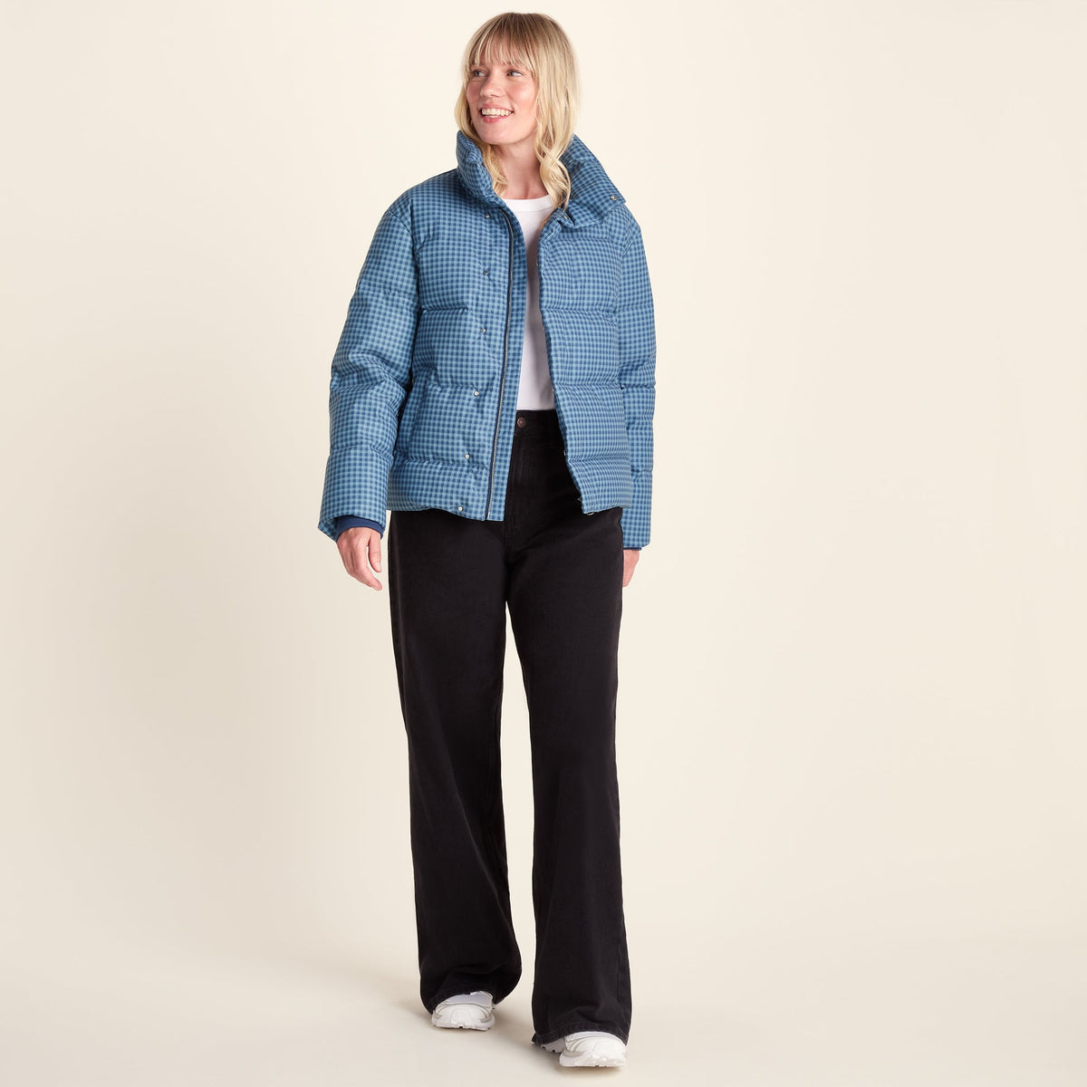 Radcliffe Womens Gingham Check Insulated Padded Jacket - Navy/Grey Gingham - Image 3
