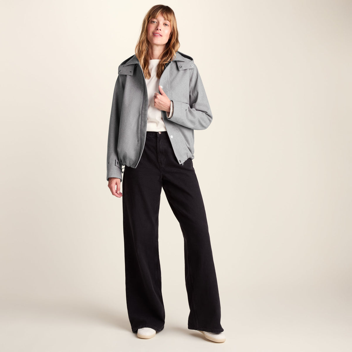 Robyn Womens Waterproof Short Trench Coat - Mid Grey Melange - Image 4