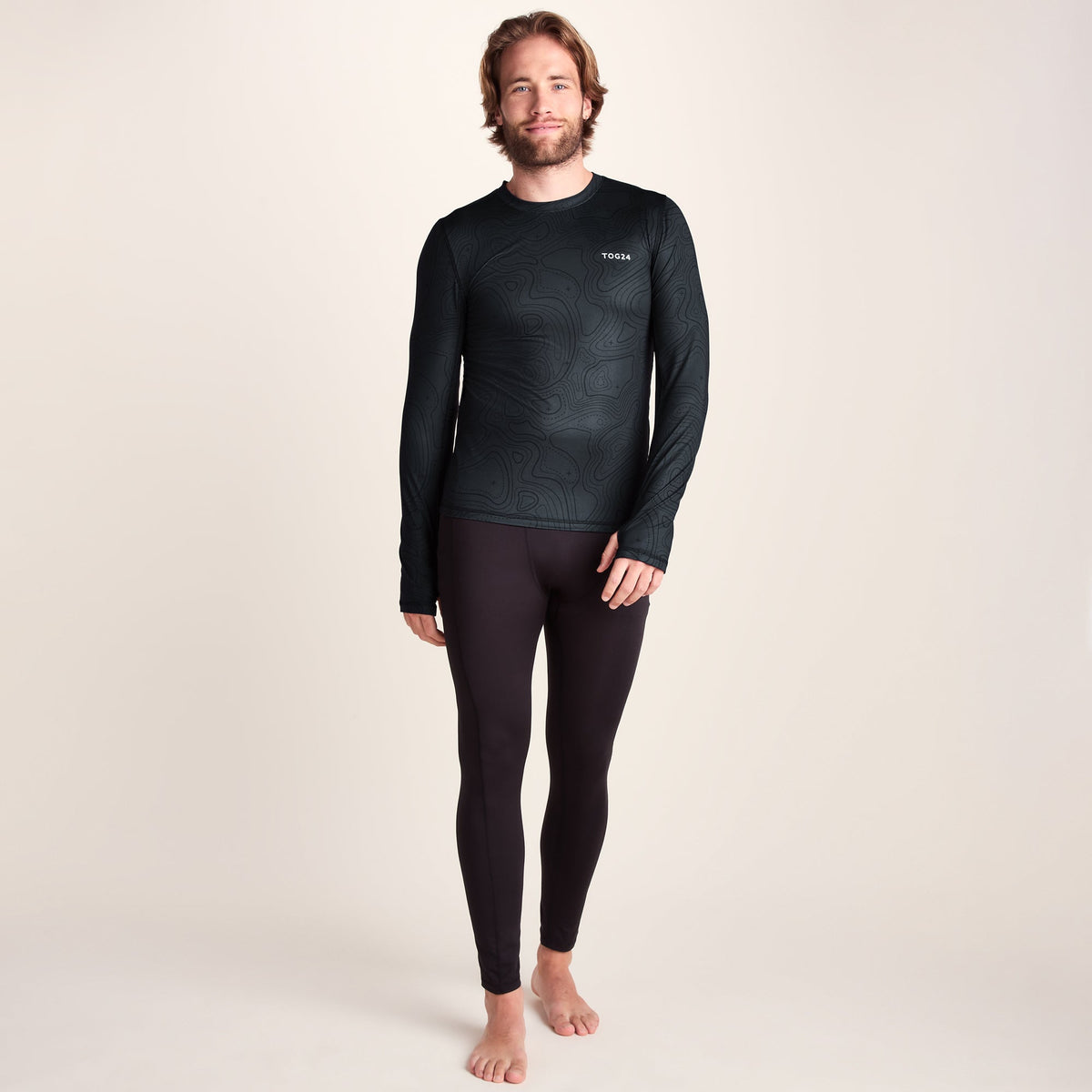 Snowdon Mens Thermal Crew Neck Base Layer - Black Terrain Print - Image 2