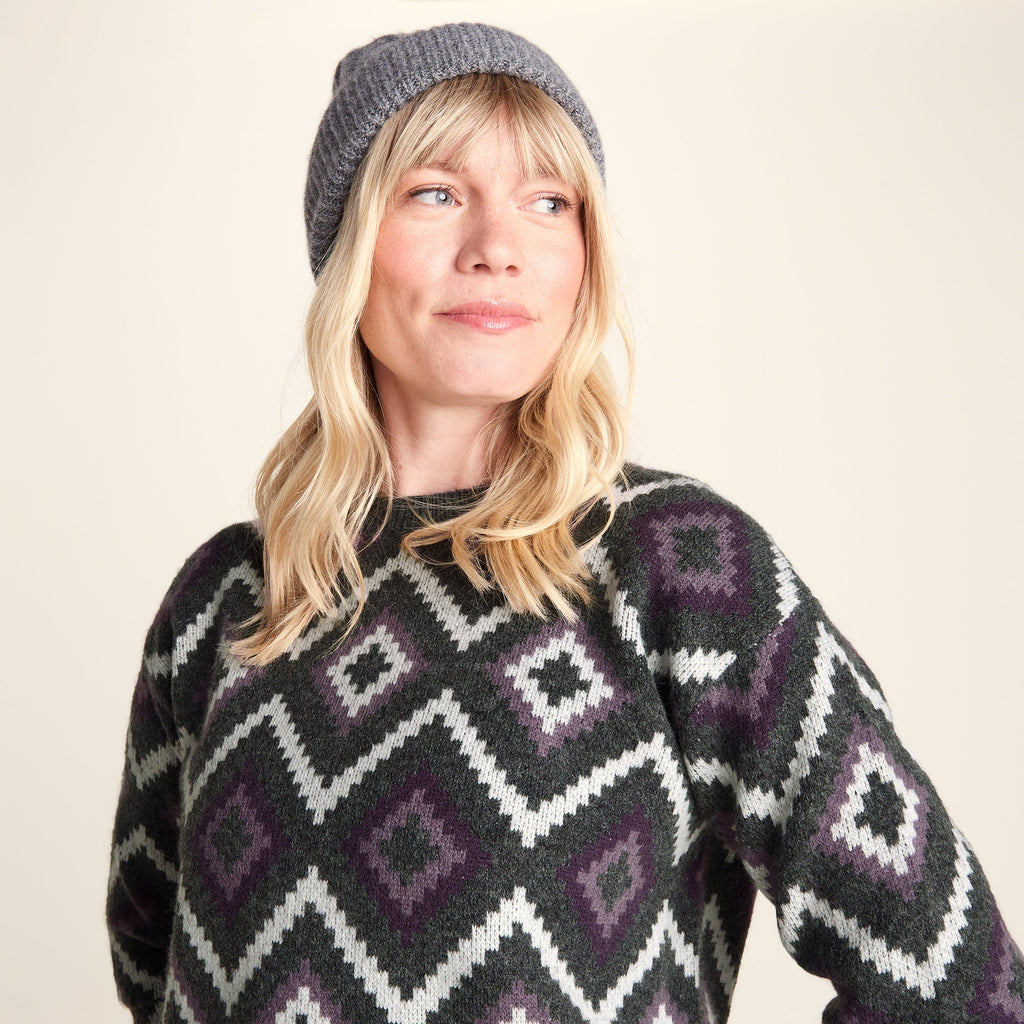 Solana Womens Chunky Fairisle Inspired Knit Jumper - Dark Grey Melange - Image 5