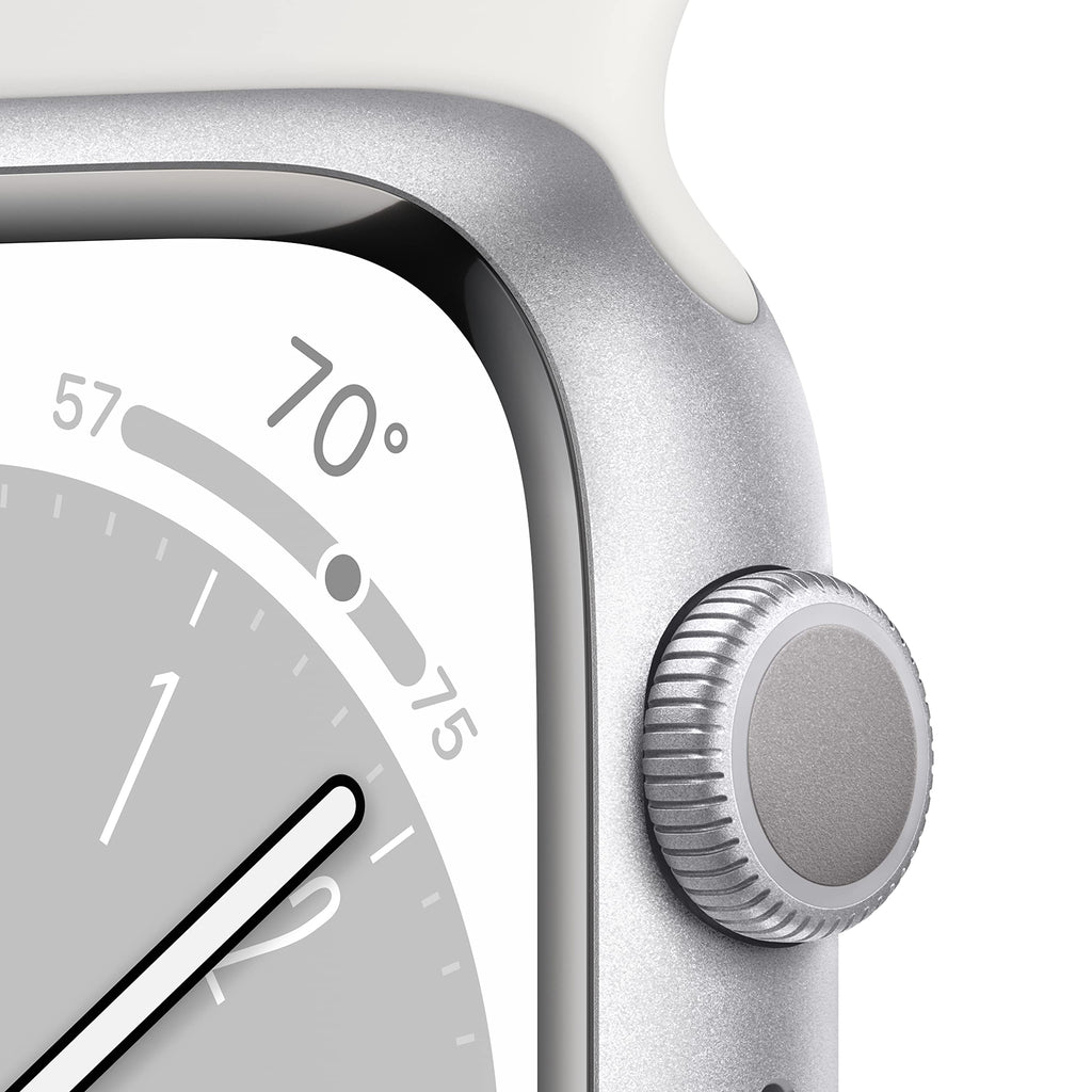 Apple Watch Series 8 GPS 45mm Aluminum Case w/ White Sport Band SM Silver - MP6P3LL/A
