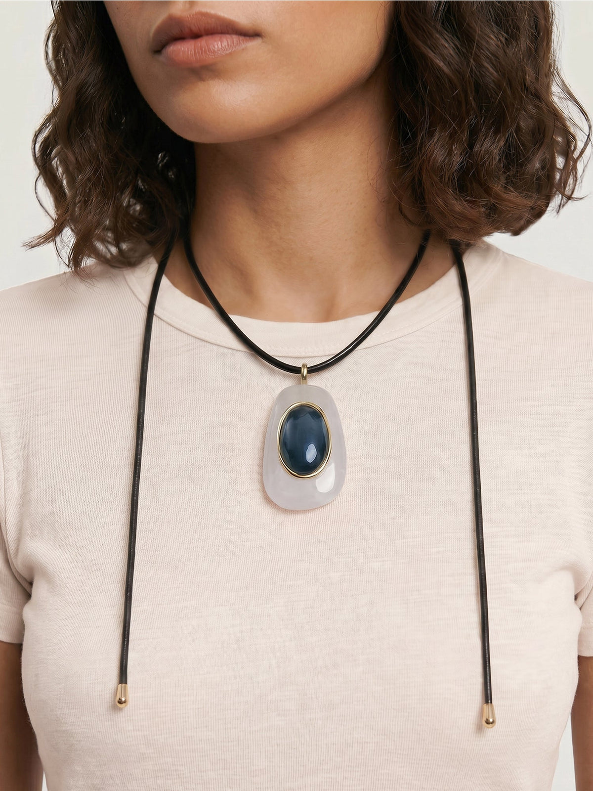 Black Leather Pendant Necklace - Image 2