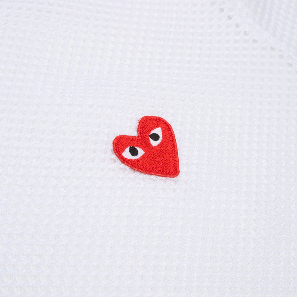 Comme Des Garcons PLAY Mesh Red Emblem T-Shirt (White) - Image 4