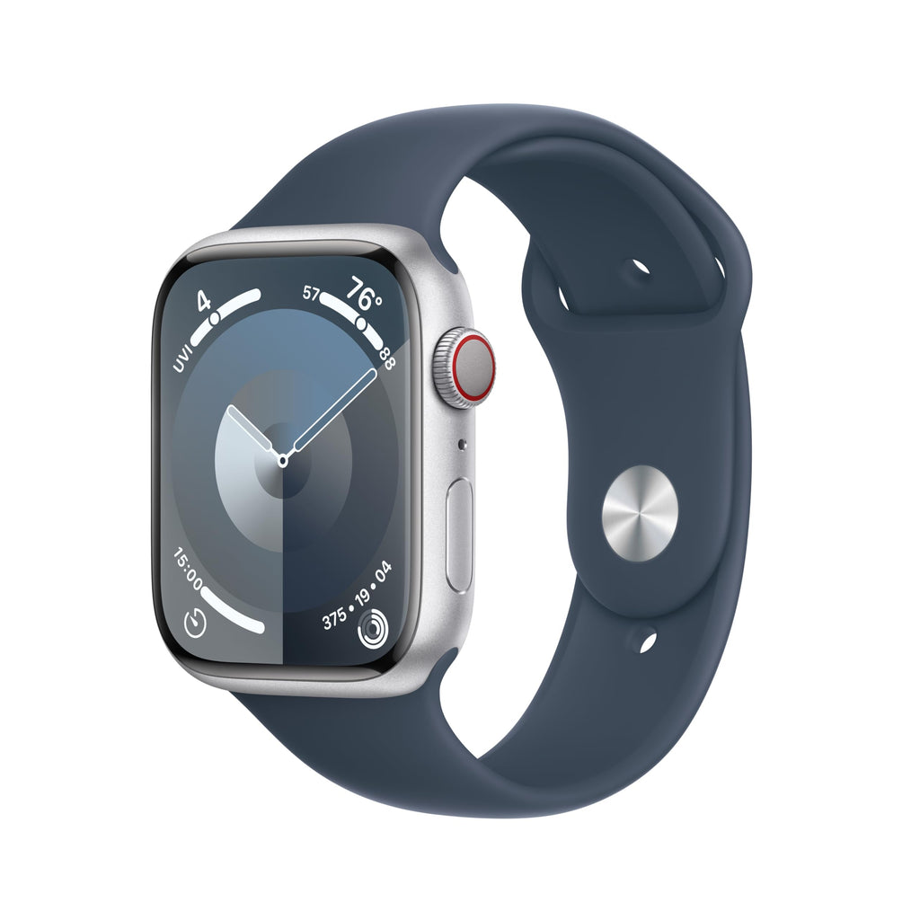 Apple Watch Series 9 (GPS + Cellular) ? 45mm Silver Aluminum Case with Storm Blue Sport Band (M/L) ? MRMH3LW/A