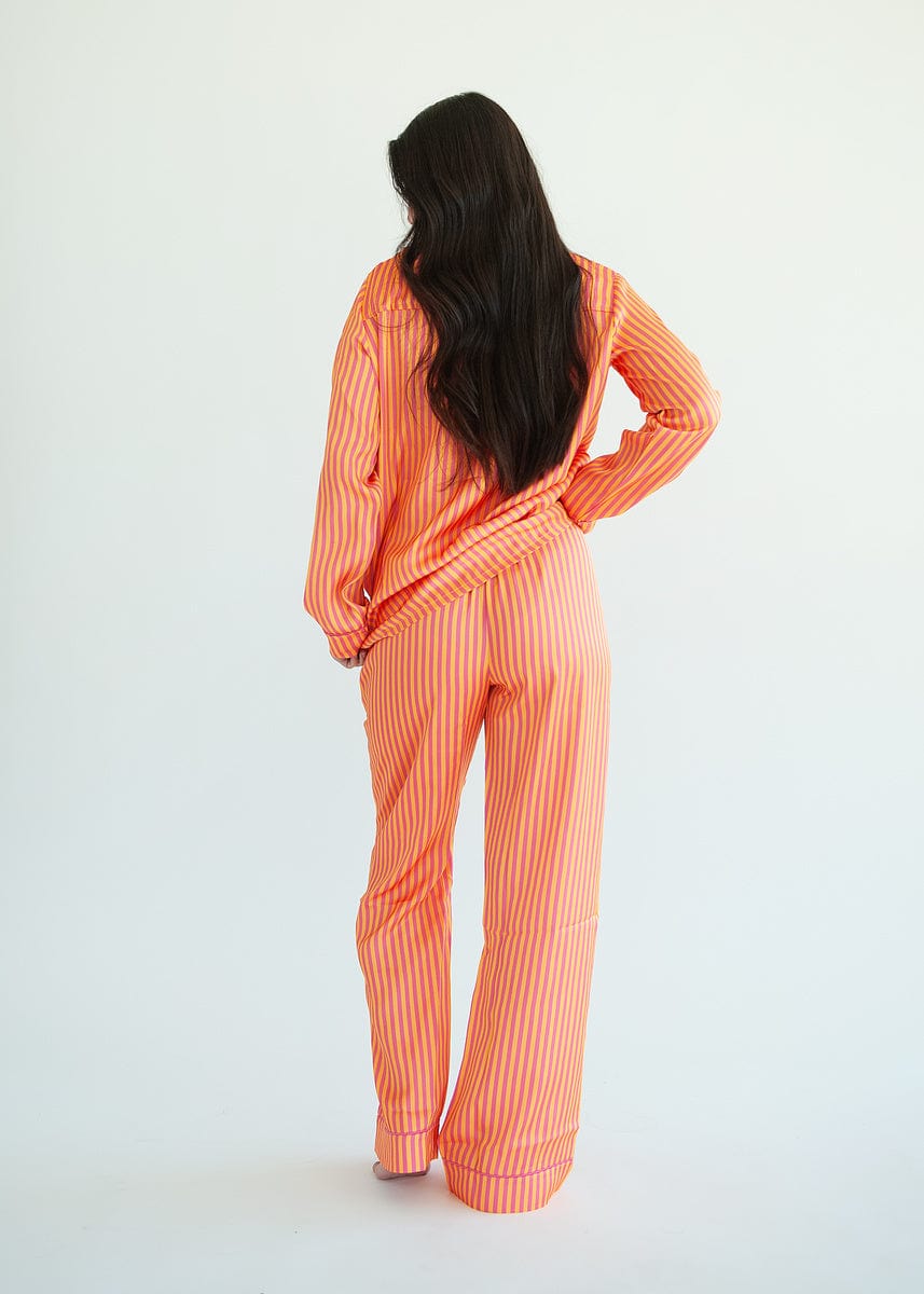 Middle of the Night Pajamas Satin - Orange and Pink Stripe