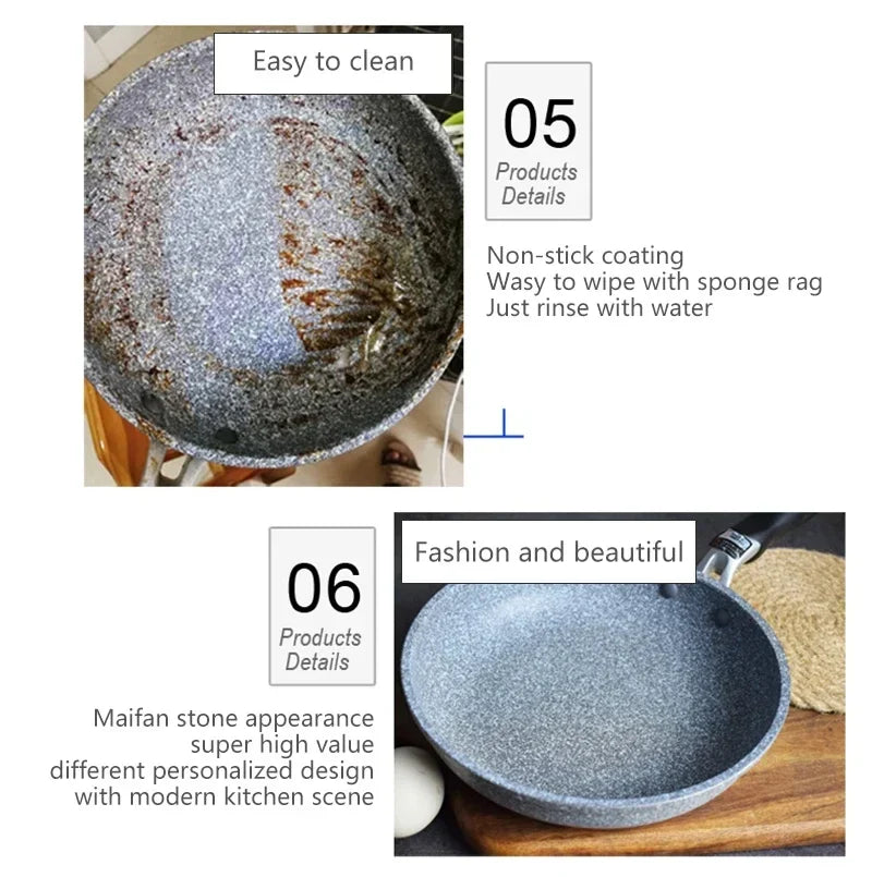 Durable Stone Frying Pan28/26/24/20cm Wok Non-stick Pan Skillet Cauldron Induction Cooker Pans Pancake Egg Gas - Image 9